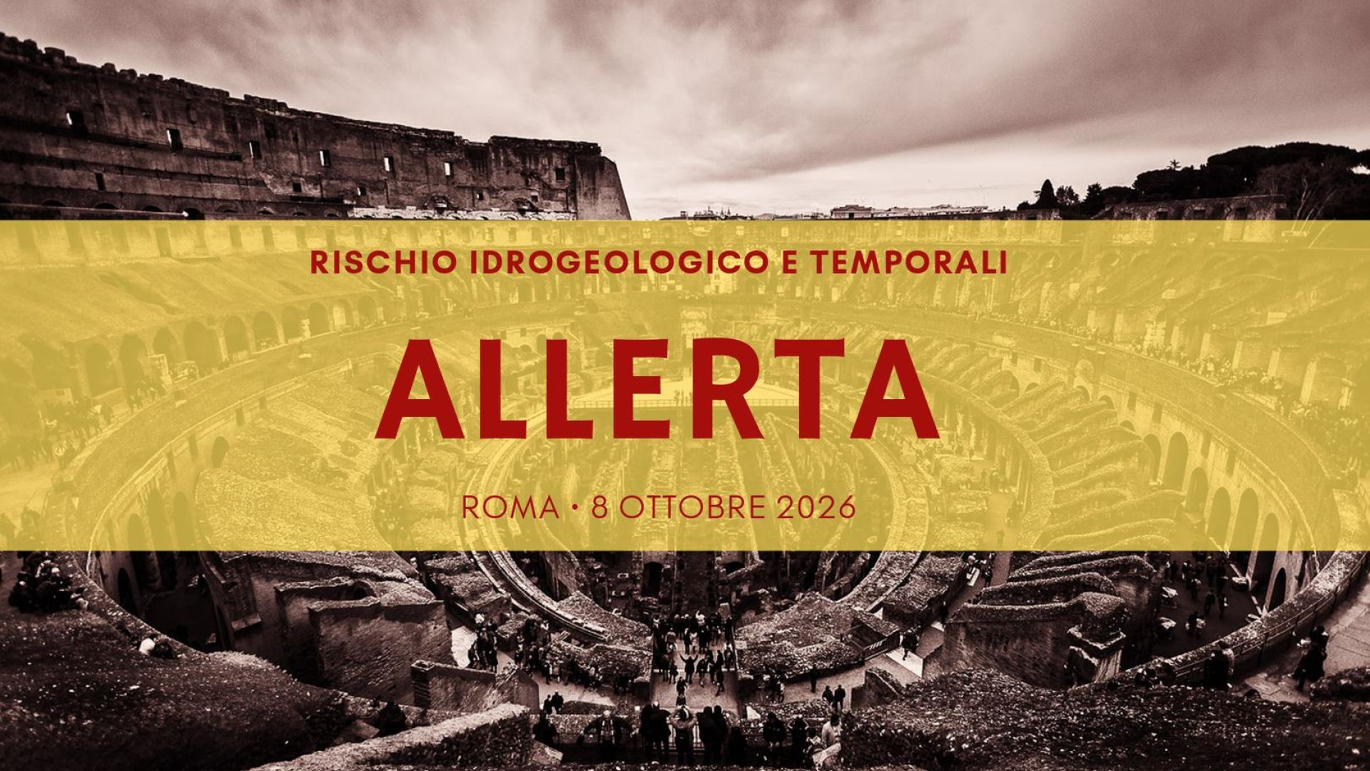 Il Colosseo di Roma sotto un cielo plumbeo durante l'allerta meteo gialla. Foto: Michal Huniewicz, CC BY 3.0, via Wikimedia Commons